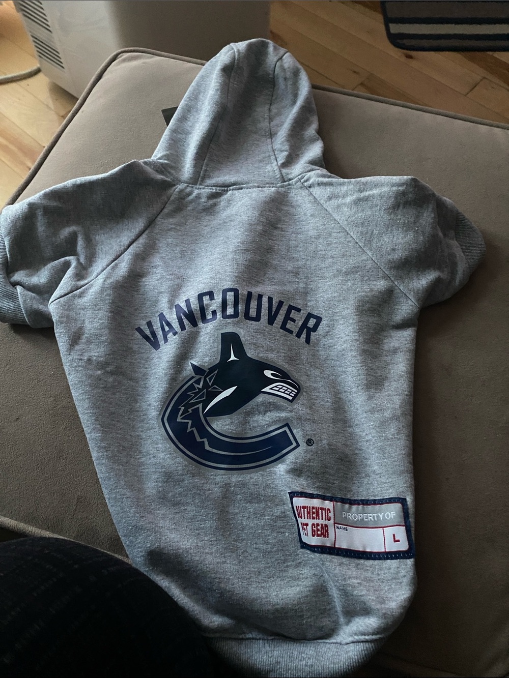 Vancouver Canucks Gray Hooded Sweatshirt for a Dog